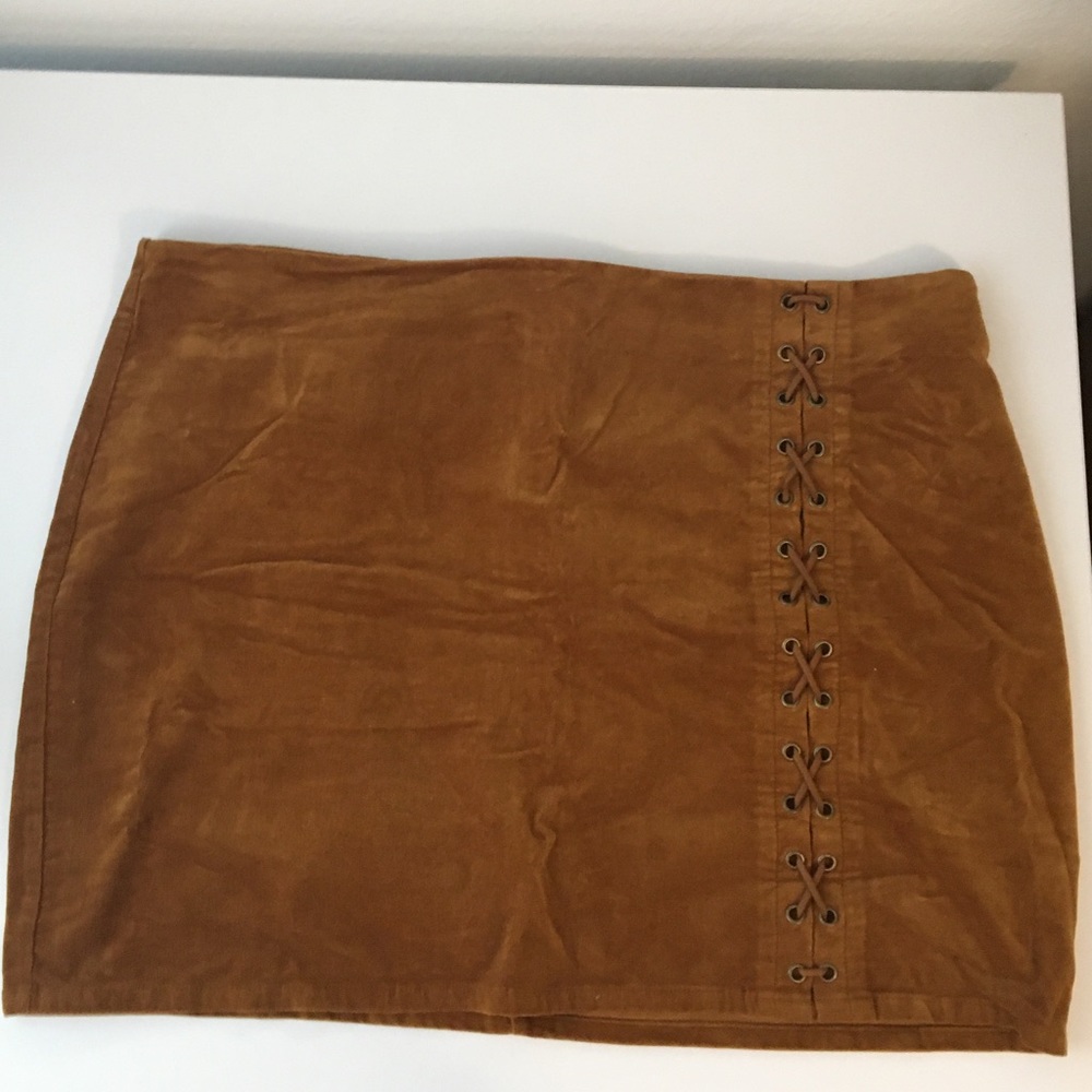Forever21 Plus Cognac Faux Suede Lace-up Skirt